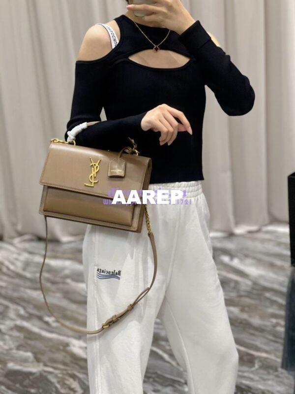 Replica YSL Saint Laurent Medium Sunset Satchel In Smooth Leather 634723 Dark Toffee 4