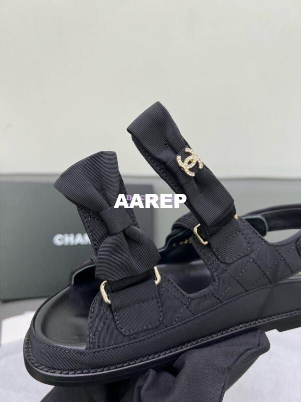Replica Chanel Luxe CC Grossgrain and Calfskin Sandals G35927 Black with Bow 20