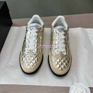 Replica Chanel 24P Sneakers Calfskin & Suede Calfskin G40178 Metallic Gold 2