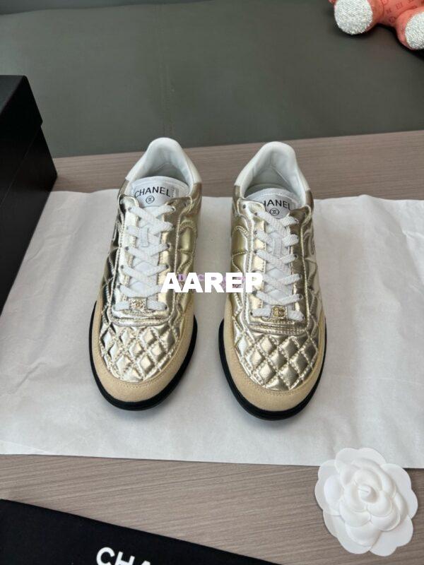 Replica Chanel 24P Sneakers Calfskin & Suede Calfskin G40178 Metallic Gold 2