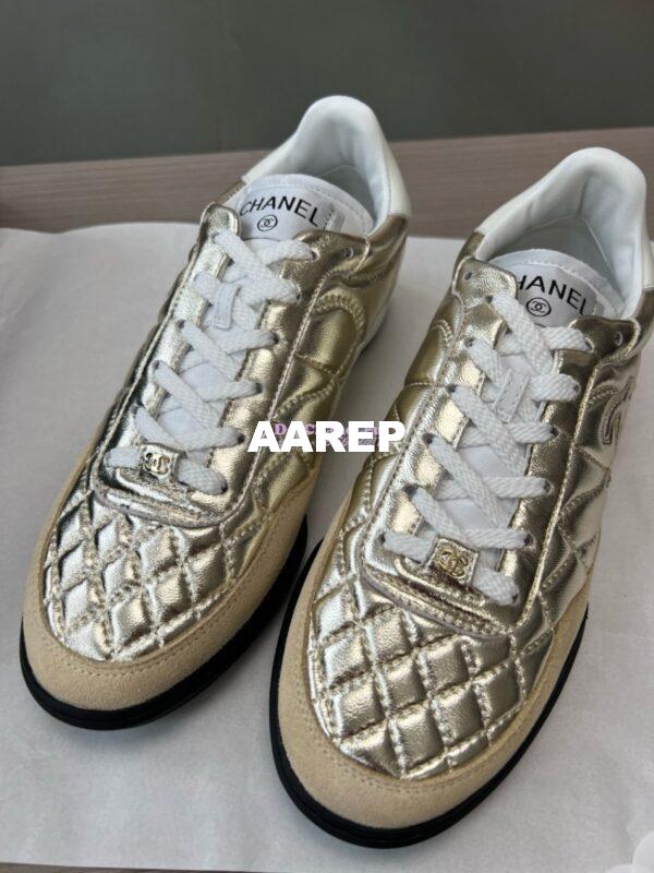 Replica Chanel 24P Sneakers Calfskin & Suede Calfskin G40178 Metallic Gold 6