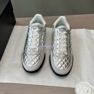 Replica Chanel 24P Sneakers Calfskin & Suede Calfskin G40178 Metallic Silver 2