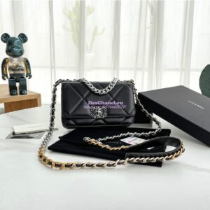 Replica Chanel 19 Wallet On Chain WOC AP0957 Black Silver hardware