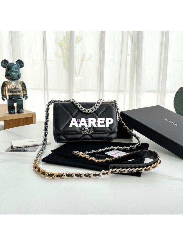 Replica Chanel 19 Wallet On Chain WOC AP0957 Black Silver hardware 3