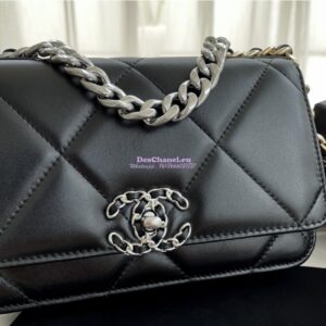 Replica Chanel 19 Wallet On Chain WOC AP0957 Black Silver hardware 2