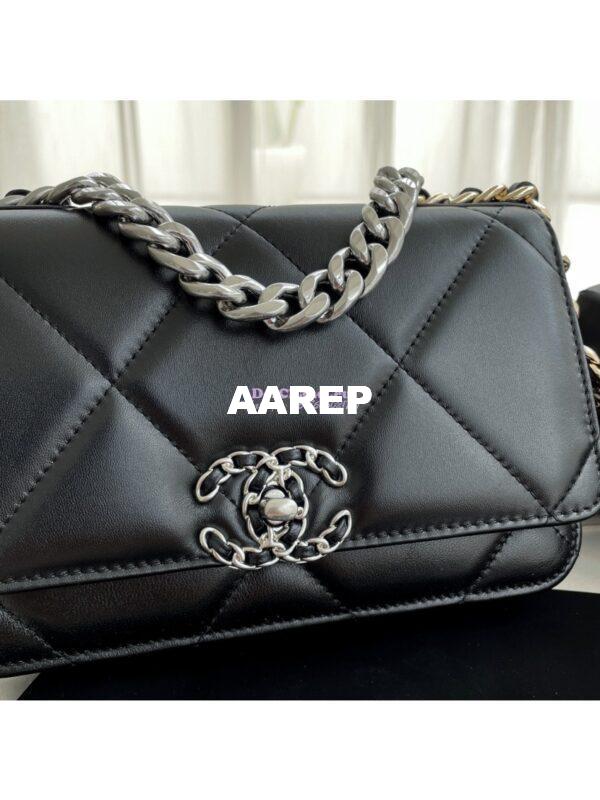 Replica Chanel 19 Wallet On Chain WOC AP0957 Black Silver hardware 4