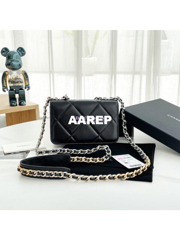 Replica Chanel 19 Wallet On Chain WOC AP0957 Black Silver hardware 11