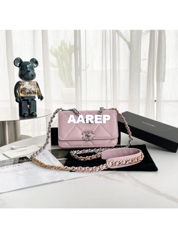 Replica Chanel 19 Wallet On Chain WOC AP0957 Light Pink Silver hardware 3