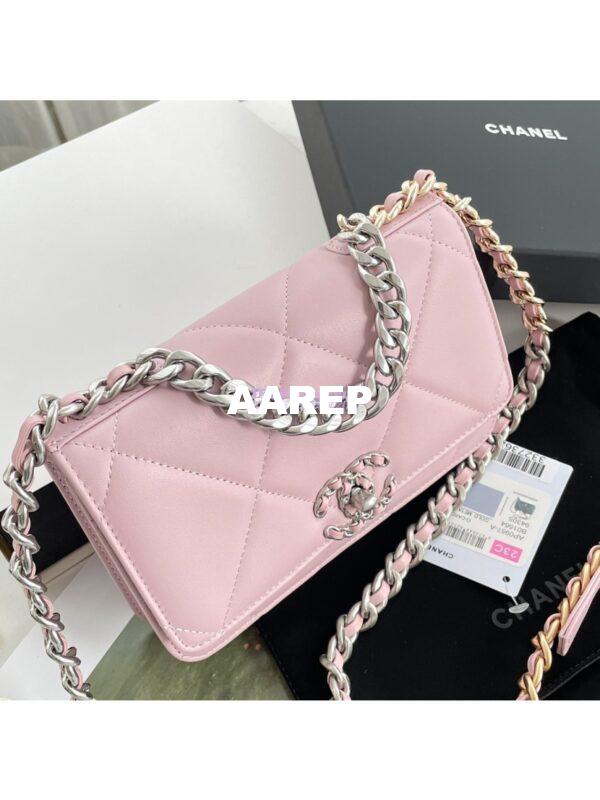 Replica Chanel 19 Wallet On Chain WOC AP0957 Light Pink Silver hardware 5