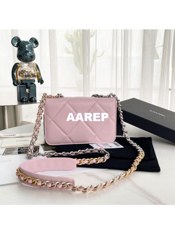 Replica Chanel 19 Wallet On Chain WOC AP0957 Light Pink Silver hardware 7