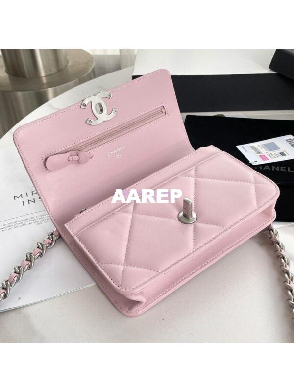 Replica Chanel 19 Wallet On Chain WOC AP0957 Light Pink Silver hardware 10
