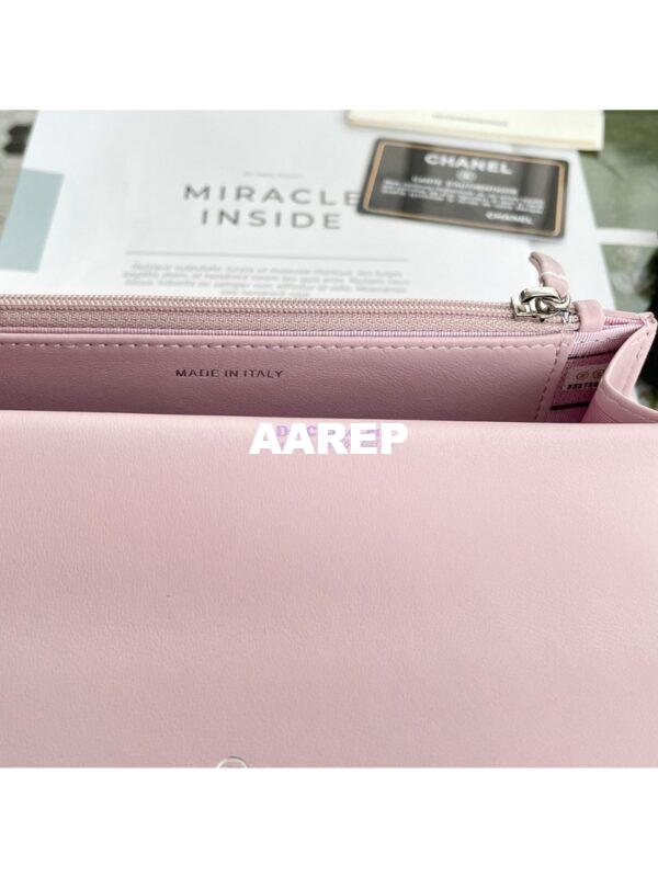 Replica Chanel 19 Wallet On Chain WOC AP0957 Light Pink Silver hardware 11