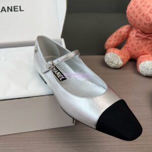 Replica Chanel 24SS Mary Janes Mules Lambskin and Grossgrain Ballet Flats G45484 Metallic Silver 2