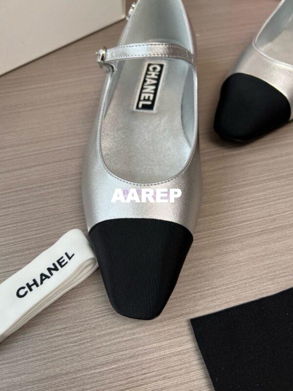 Replica Chanel 24SS Mary Janes Mules Lambskin and Grossgrain Ballet Flats G45484 Metallic Silver 5