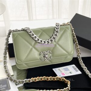 Replica Chanel 19 Wallet On Chain WOC AP0957 Matcha Silver hardware 2