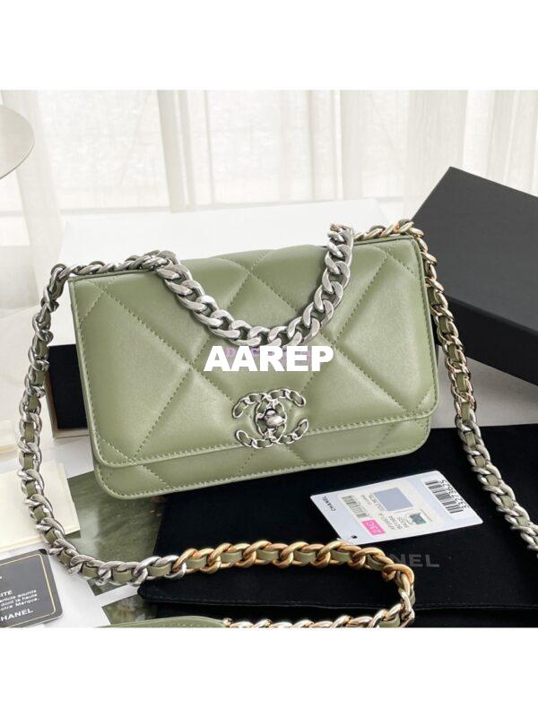 Replica Chanel 19 Wallet On Chain WOC AP0957 Matcha Silver hardware 4