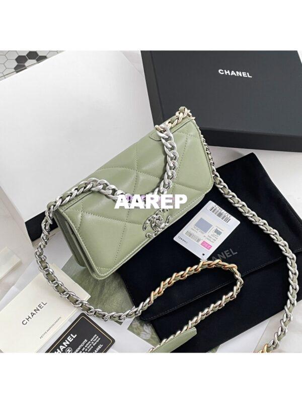Replica Chanel 19 Wallet On Chain WOC AP0957 Matcha Silver hardware 5
