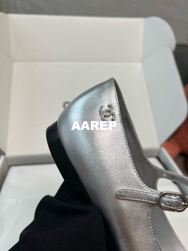 Replica Chanel 24SS Mary Janes Mules Lambskin and Grossgrain Ballet Flats G45484 Metallic Silver 10