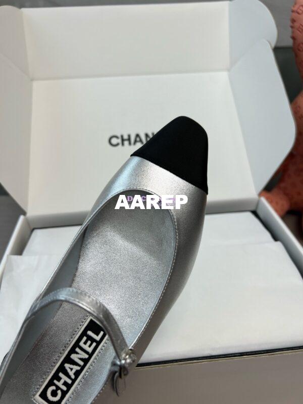 Replica Chanel 24SS Mary Janes Mules Lambskin and Grossgrain Ballet Flats G45484 Metallic Silver 12