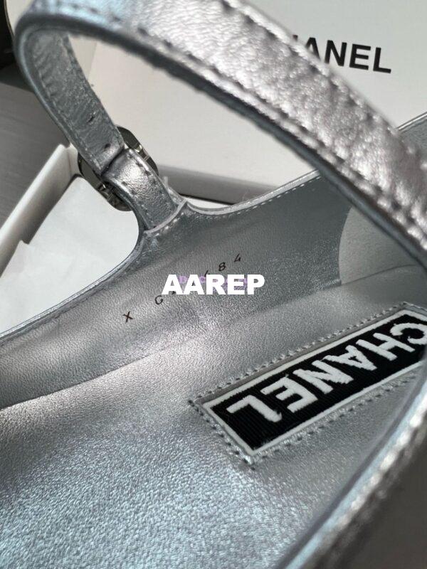 Replica Chanel 24SS Mary Janes Mules Lambskin and Grossgrain Ballet Flats G45484 Metallic Silver 13