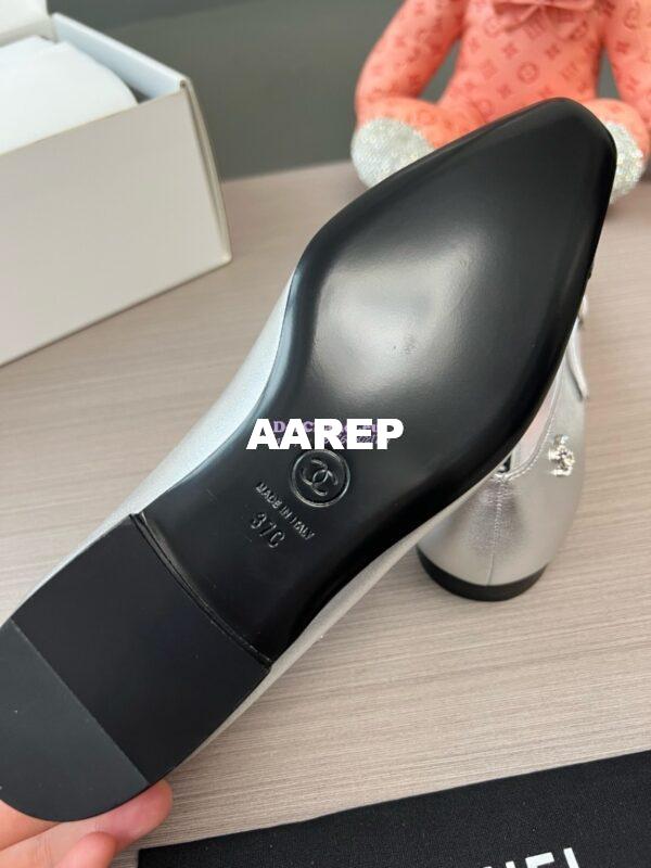 Replica Chanel 24SS Mary Janes Mules Lambskin and Grossgrain Ballet Flats G45484 Metallic Silver 16