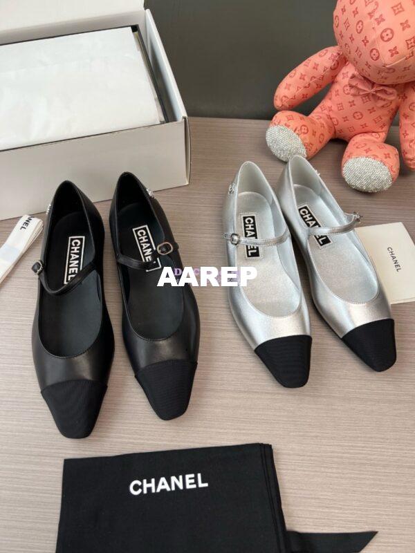 Replica Chanel 24SS Mary Janes Mules Lambskin and Grossgrain Ballet Flats G45484 Black