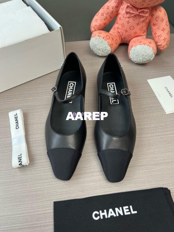 Replica Chanel 24SS Mary Janes Mules Lambskin and Grossgrain Ballet Flats G45484 Black 3