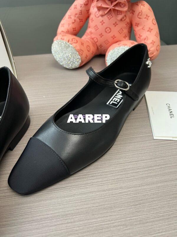 Replica Chanel 24SS Mary Janes Mules Lambskin and Grossgrain Ballet Flats G45484 Black 4
