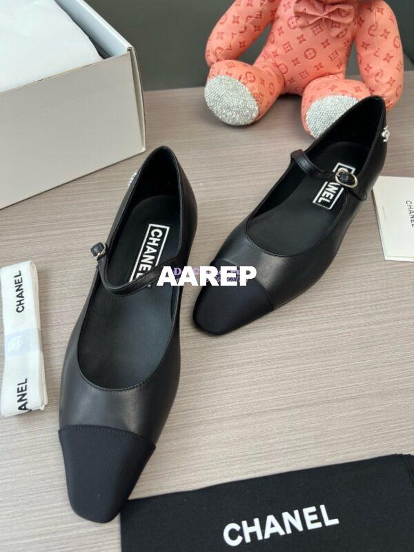 Replica Chanel 24SS Mary Janes Mules Lambskin and Grossgrain Ballet Flats G45484 Black 5