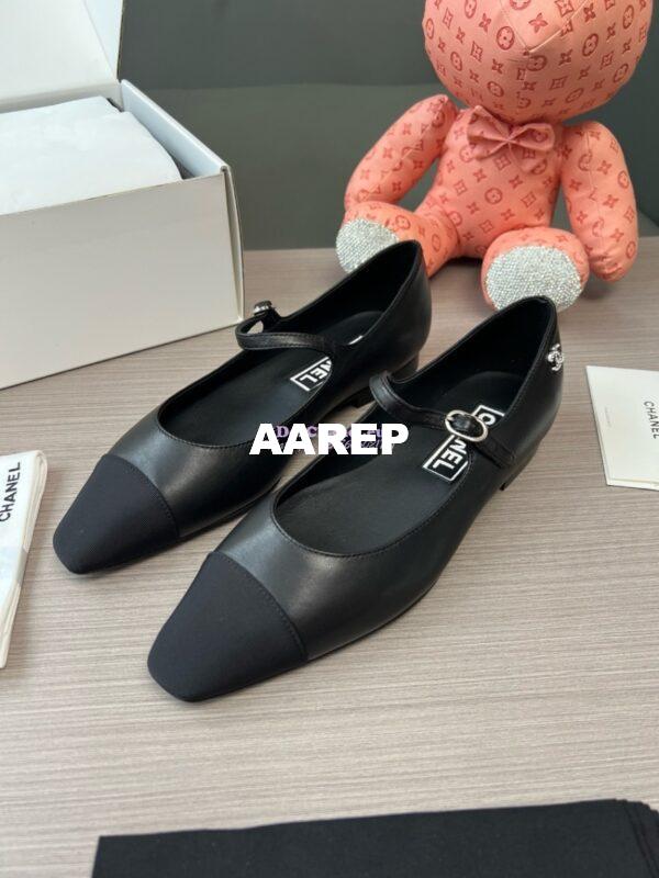 Replica Chanel 24SS Mary Janes Mules Lambskin and Grossgrain Ballet Flats G45484 Black 8