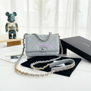 Replica Chanel 19 Wallet On Chain WOC AP0957 Grey Silver hardware