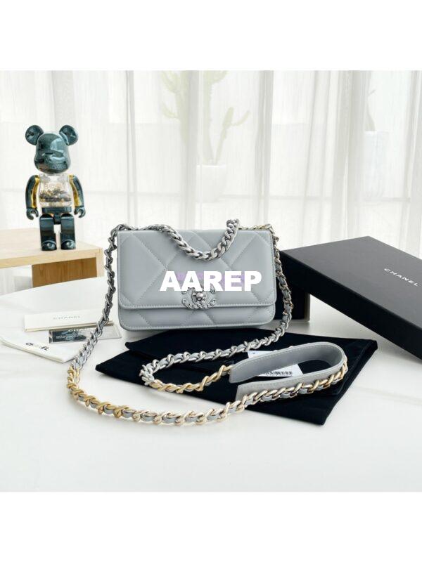 Replica Chanel 19 Wallet On Chain WOC AP0957 Grey Silver hardware 3