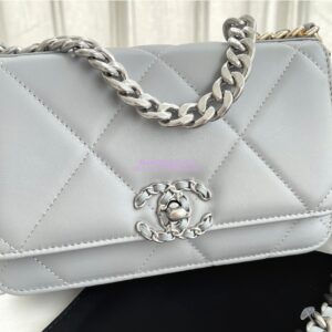Replica Chanel 19 Wallet On Chain WOC AP0957 Grey Silver hardware 2