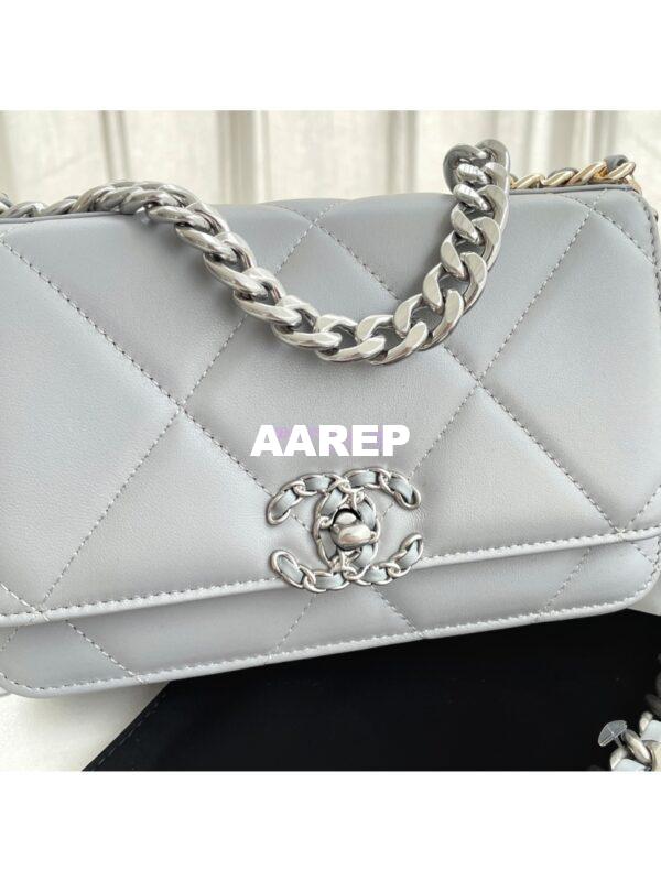 Replica Chanel 19 Wallet On Chain WOC AP0957 Grey Silver hardware 4