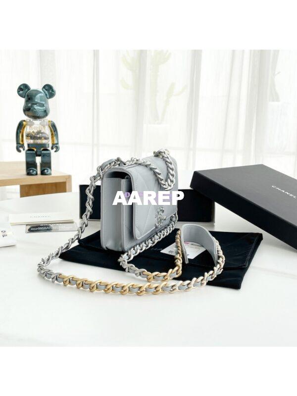 Replica Chanel 19 Wallet On Chain WOC AP0957 Grey Silver hardware 5