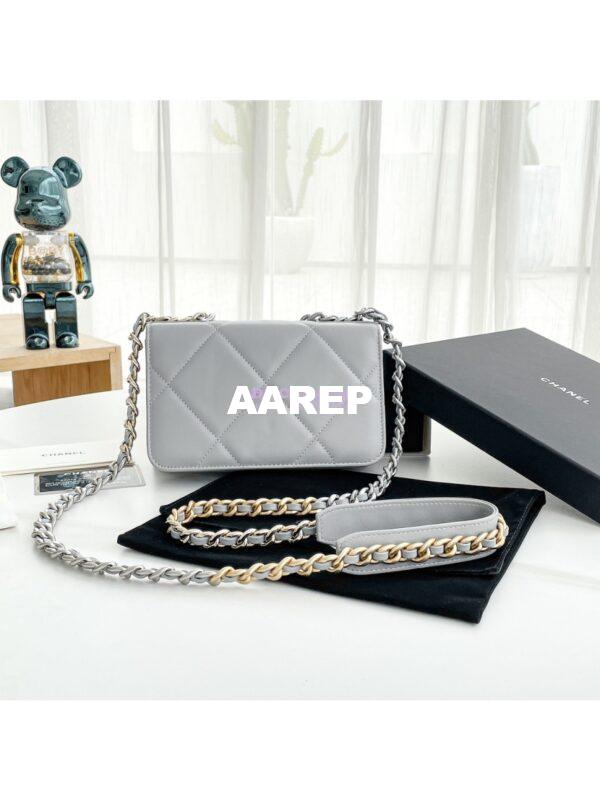 Replica Chanel 19 Wallet On Chain WOC AP0957 Grey Silver hardware 7