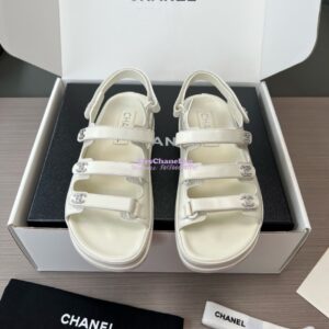 Replica Chanel Luxe 24SS Imported Shiny Lambskin Sandals G45628 White