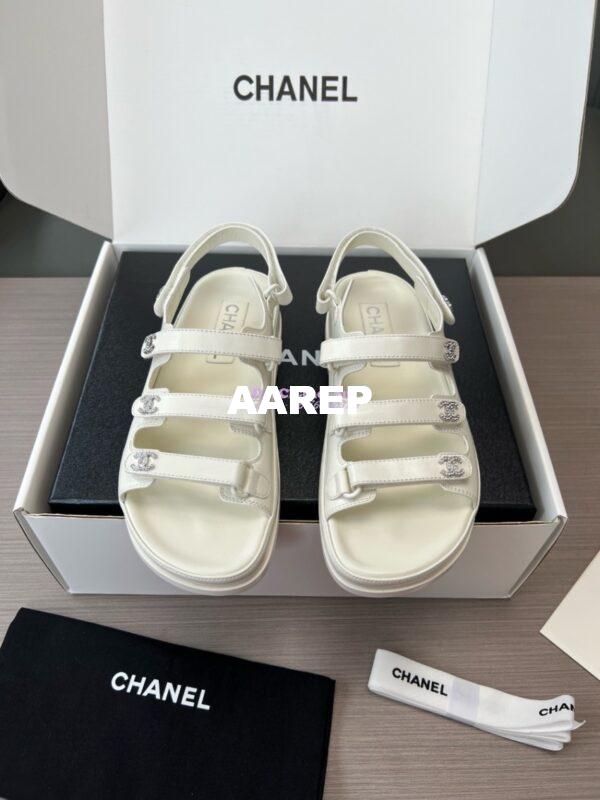 Replica Chanel Luxe 24SS Imported Shiny Lambskin Sandals G45628 White 3