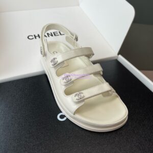 Replica Chanel Luxe 24SS Imported Shiny Lambskin Sandals G45628 White 2