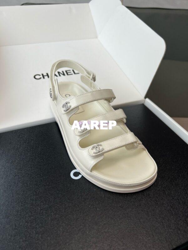 Replica Chanel Luxe 24SS Imported Shiny Lambskin Sandals G45628 White 4