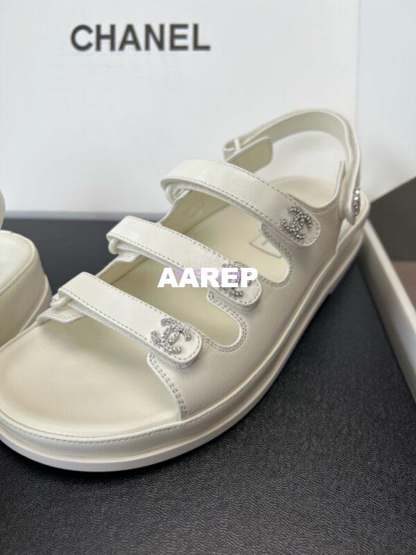 Replica Chanel Luxe 24SS Imported Shiny Lambskin Sandals G45628 White 6