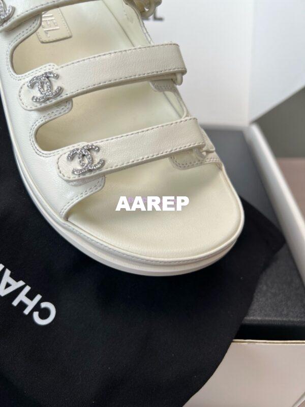 Replica Chanel Luxe 24SS Imported Shiny Lambskin Sandals G45628 White 12