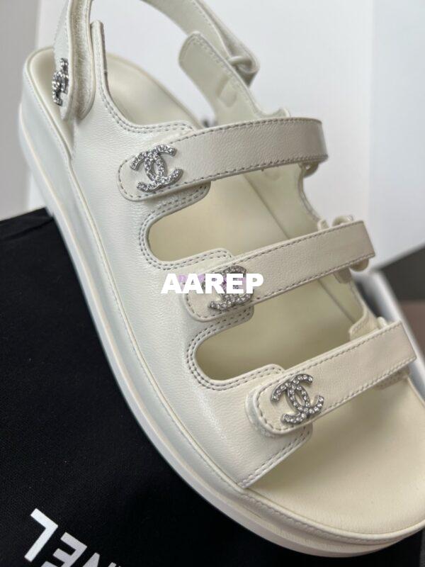 Replica Chanel Luxe 24SS Imported Shiny Lambskin Sandals G45628 White 13