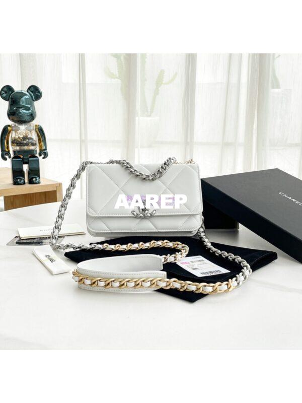 Replica Chanel 19 Wallet On Chain WOC AP0957 White Silver hardware 3