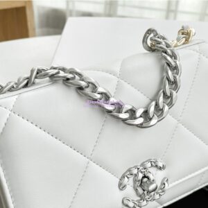 Replica Chanel 19 Wallet On Chain WOC AP0957 White Silver hardware 2