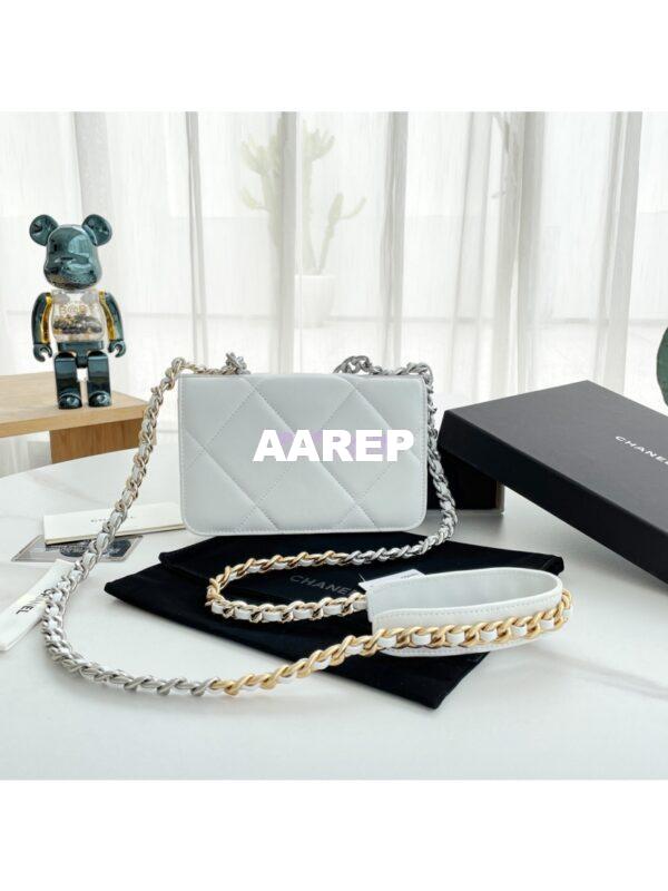 Replica Chanel 19 Wallet On Chain WOC AP0957 White Silver hardware 8