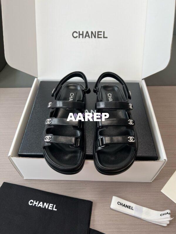 Replica Chanel Luxe 24SS Imported Shiny Lambskin Sandals G45628 Black 6