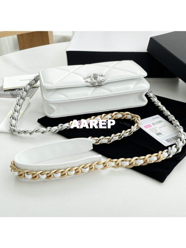 Replica Chanel 19 Wallet On Chain WOC AP0957 White Silver hardware 9