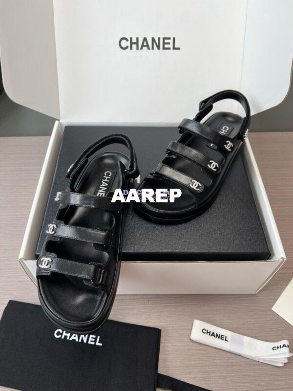 Replica Chanel Luxe 24SS Imported Shiny Lambskin Sandals G45628 Black 7