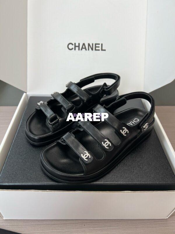 Replica Chanel Luxe 24SS Imported Shiny Lambskin Sandals G45628 Black 8